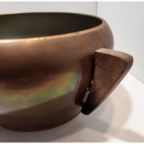 Vintage Round Art Deco Copper Pot With 2 Wooden Handles - Picture 9 of 16